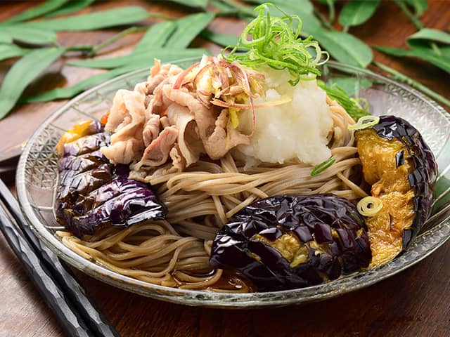 茶美豚とナスのおろしそば・うどん
