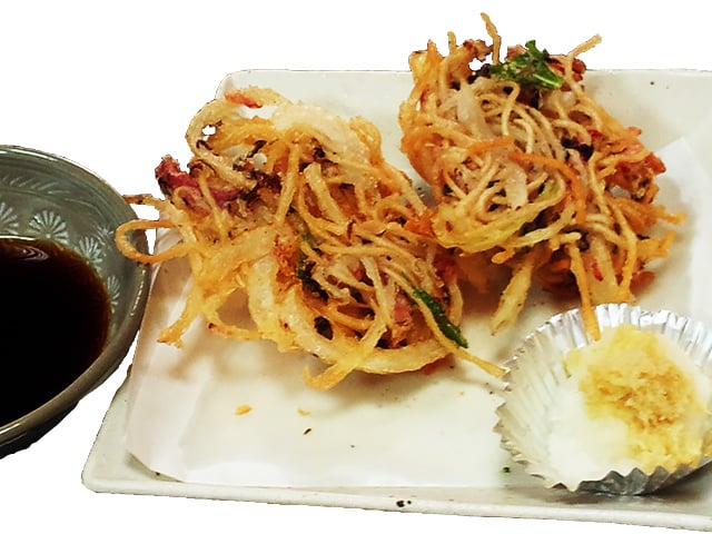 しば漬けとそばのかきあげ